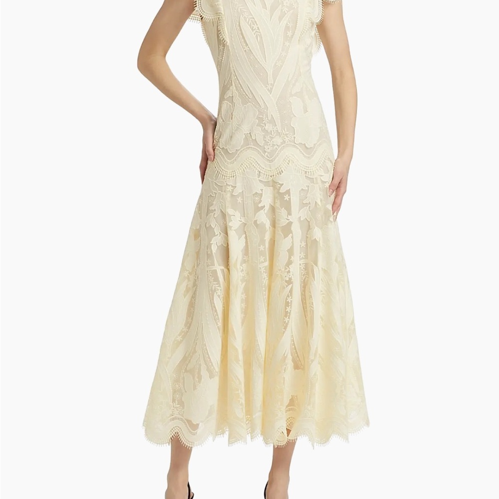 Lela Rose Tulle Lace A-Line Maxi Dress